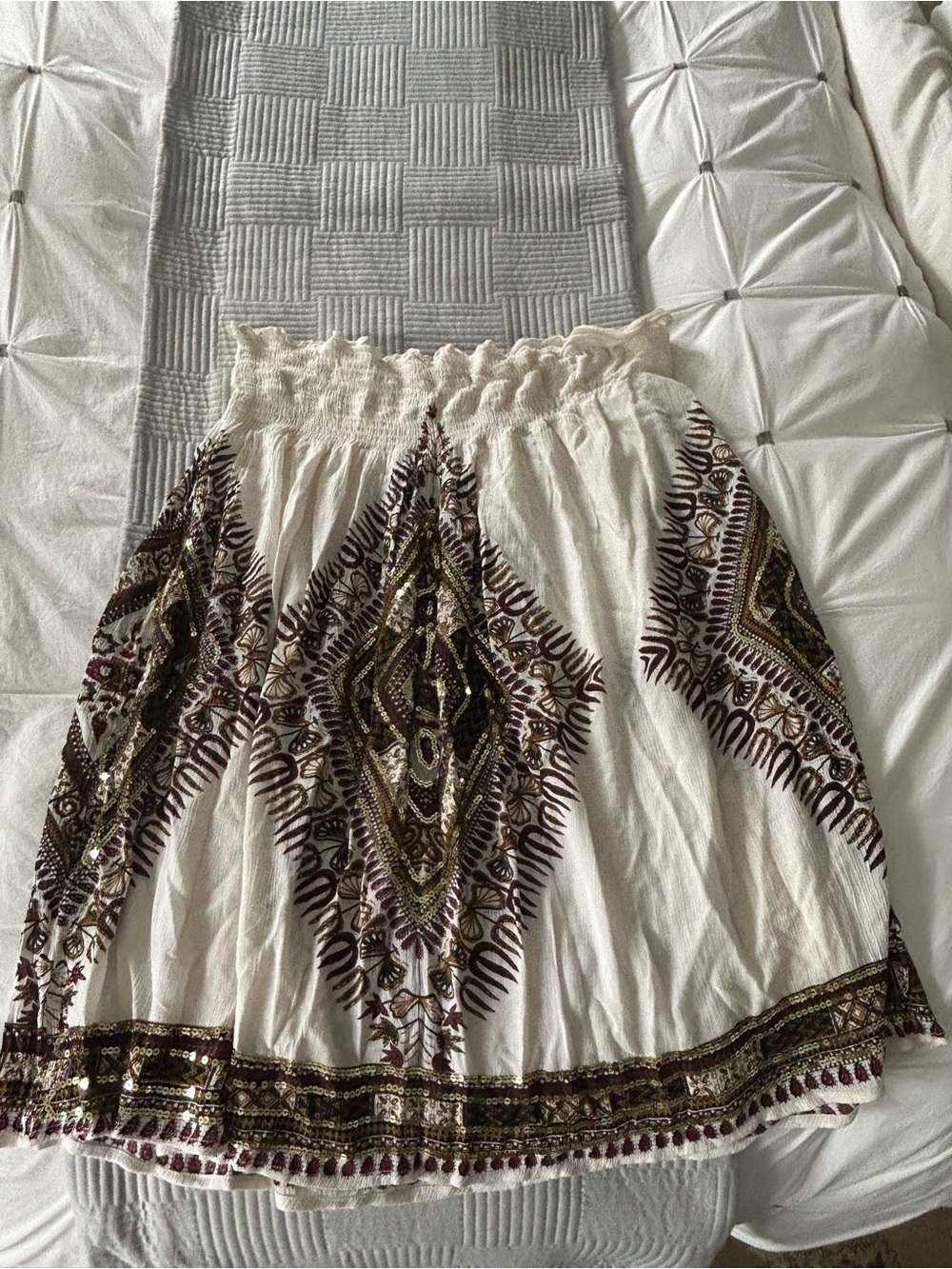 Cream and Brown Bohemian Peasant Skirt